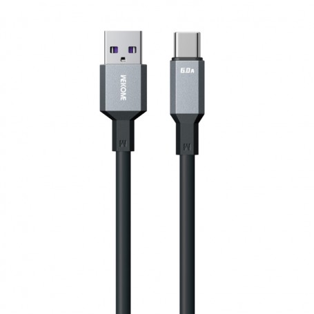 Câble de données en silicone 6A USB vers USB-C/Type-C, longueur : 1,2 m (noir)
