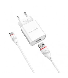 BOROFONE Chargeur secteur USB 18W BA21A USB QC3.0 charge rapide avec cable UB-C